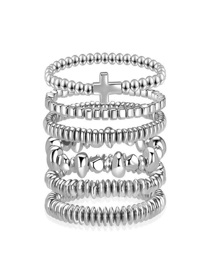 Joyline Religious Christian Gifts for Women Non Tarnish Stackable Stretch Cross Bracelets Elegant Catholic Jewelry for Baptism, Birthday, Mother's Day (Silver) - Image 1